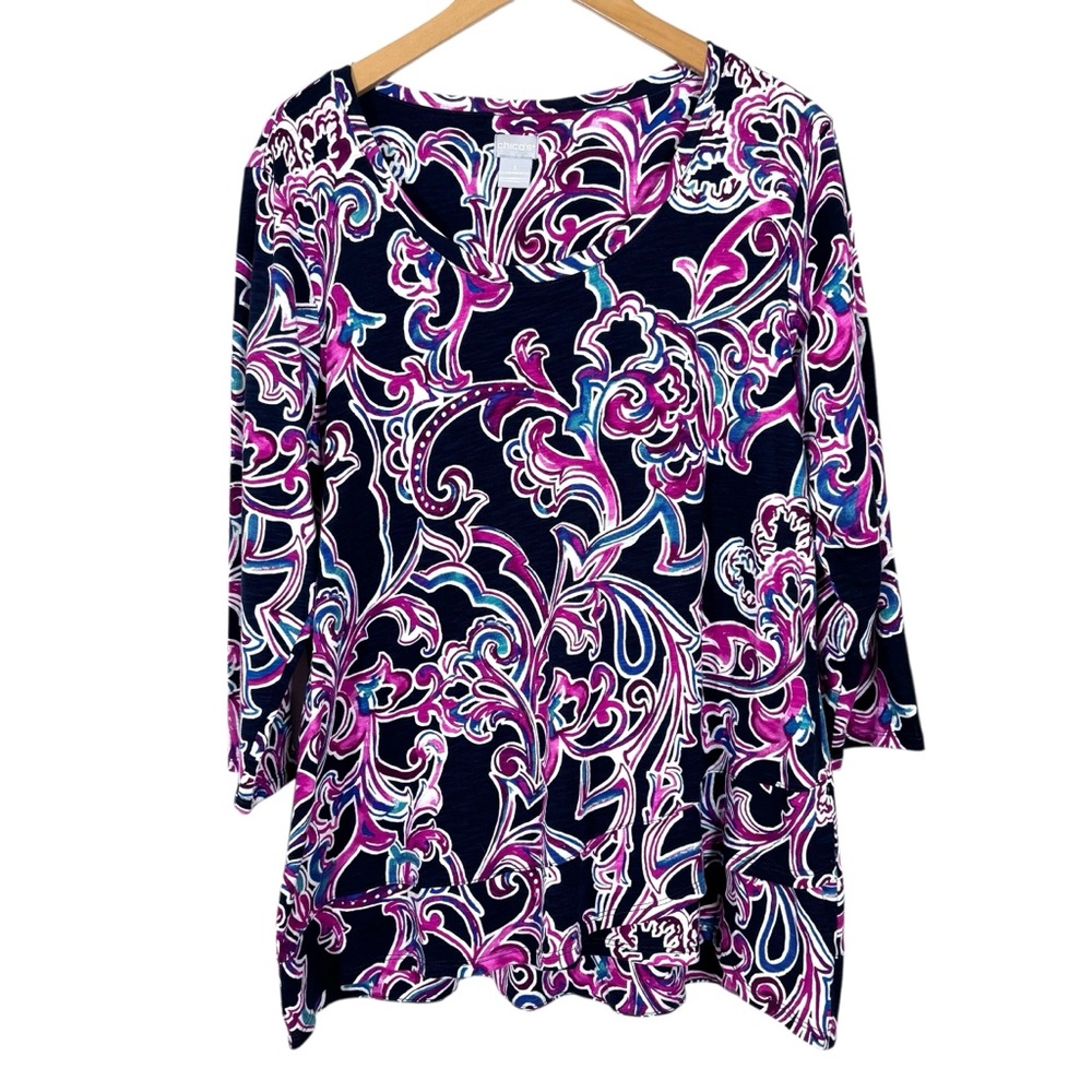 Chico’s Layered‎ Tunic Top Navy Boho